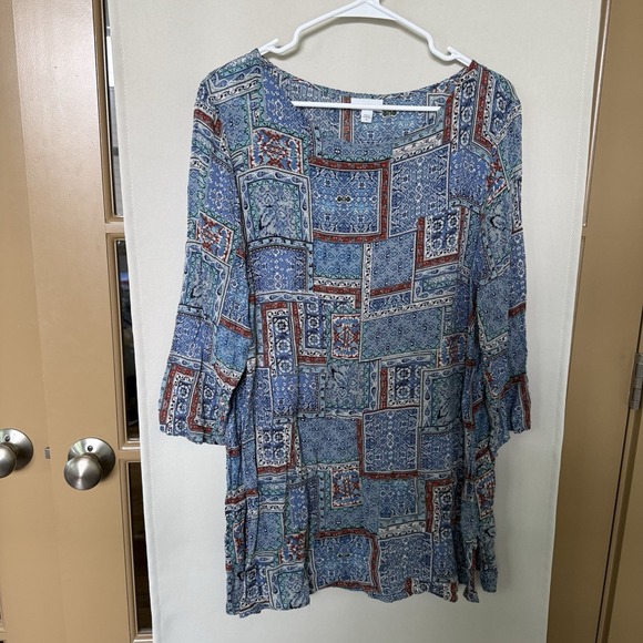 J. Jill Womens XL Multicolor Rayon 3/4 Sleeve Tunic Blouse Top - Picture 2 of 7